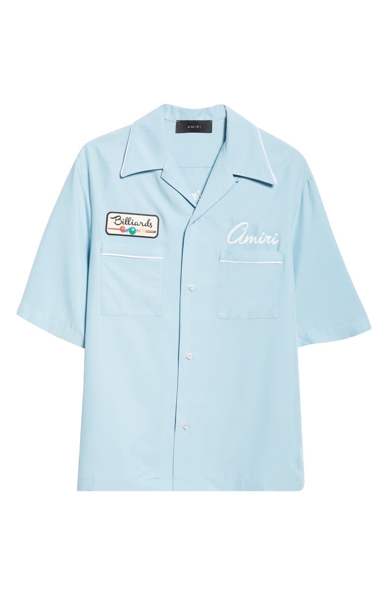 AMIRI Billiards Club Camp Shirt, Alternate, color, Ocean Sky