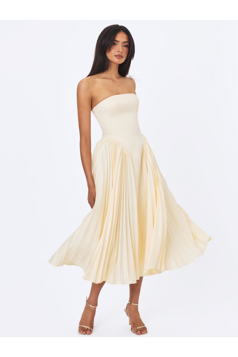 Marnie Pleated Satin Midi Dress, Alternate, color, Butter Yellow