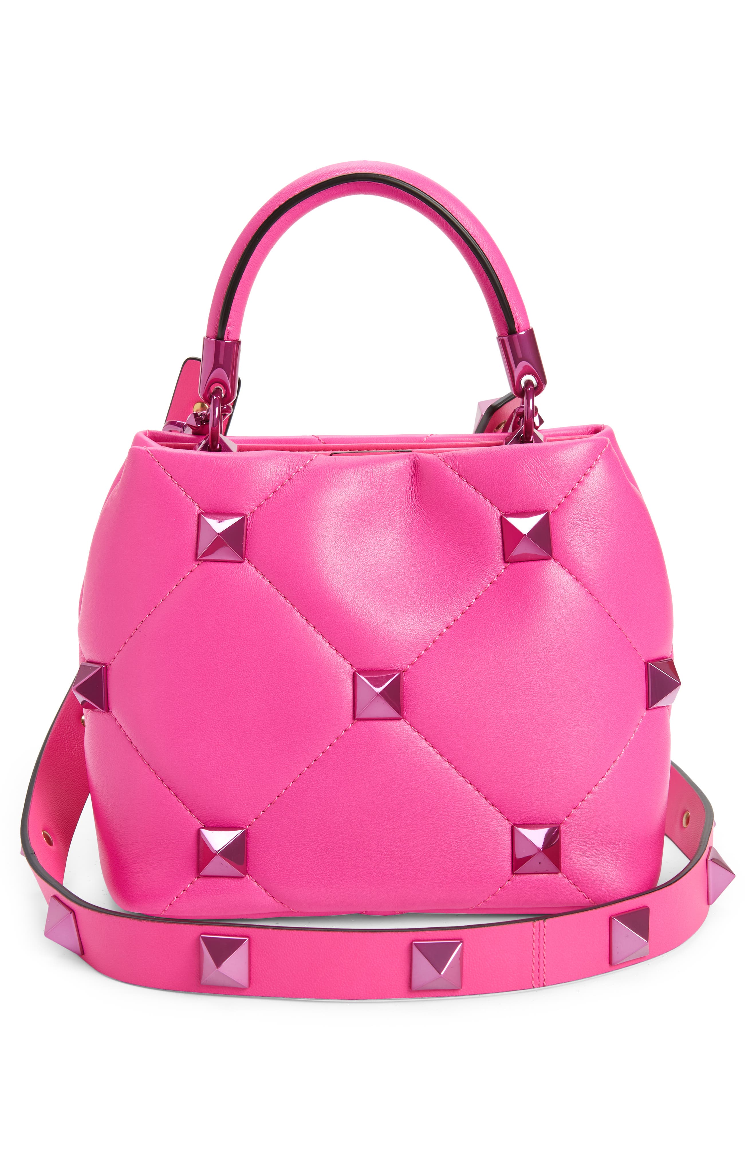 Valentino Garavani Small Roman Stud Pink PP Quilted Leather Top Handle Bag, Alternate, color, 