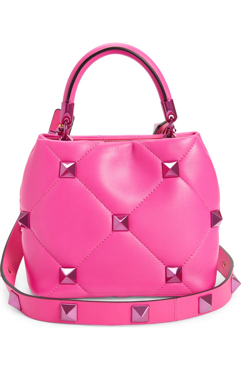 Valentino Garavani Small Roman Stud Pink PP Quilted Leather Top Handle Bag, Alternate, color,