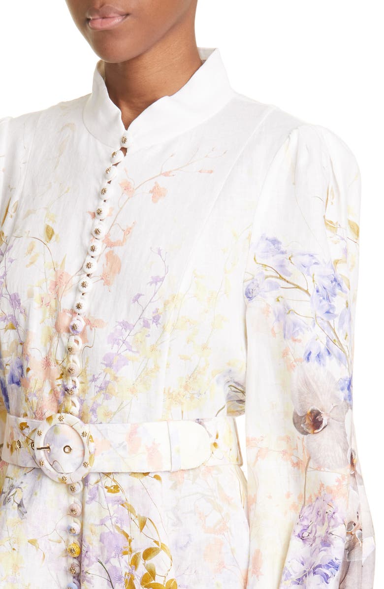 Zimmermann Rhythmic Floral Long Sleeve Linen Minidress, Alternate, color, 