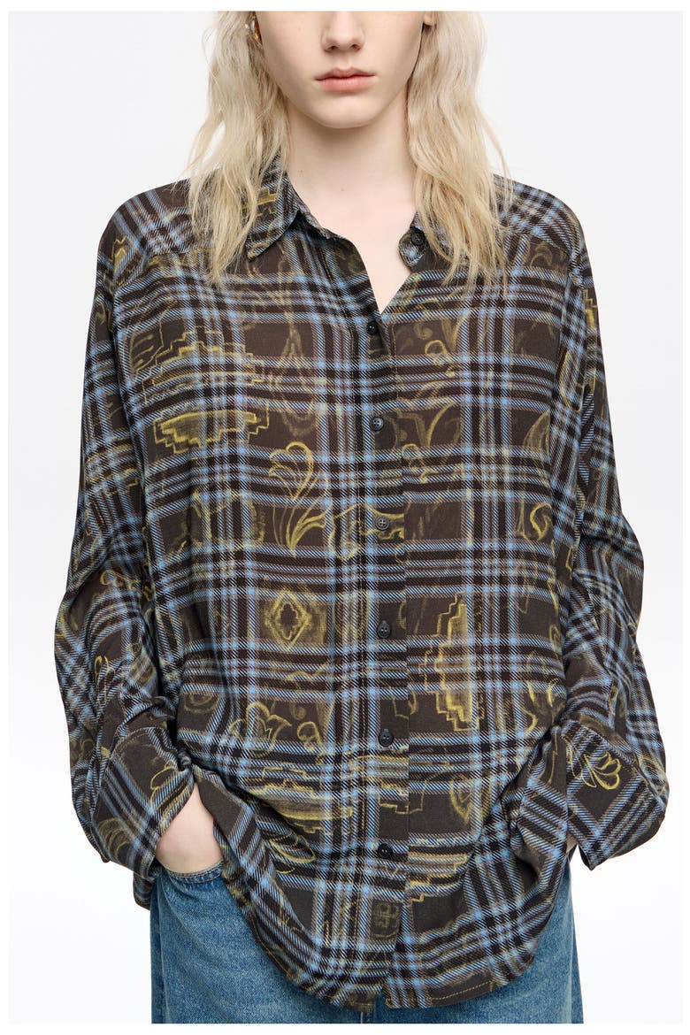 Oversize Stitching Shirt, Alternate, color, IKATMIX BLUE