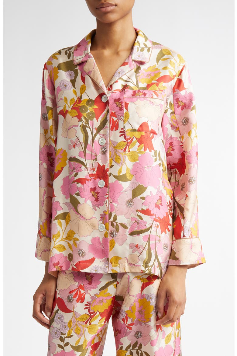 Alan Floral Silk Twill Button-Up Shirt, Main, color, PINK