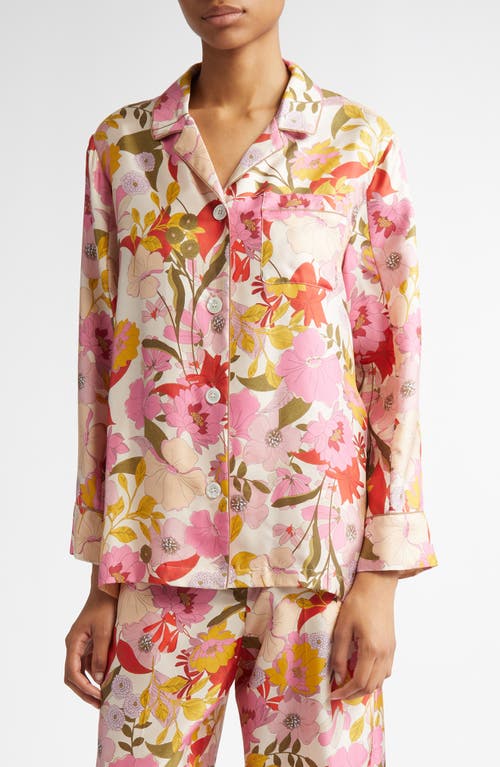 Max Mara Alan Floral Silk Twill Button-up Shirt In Pink