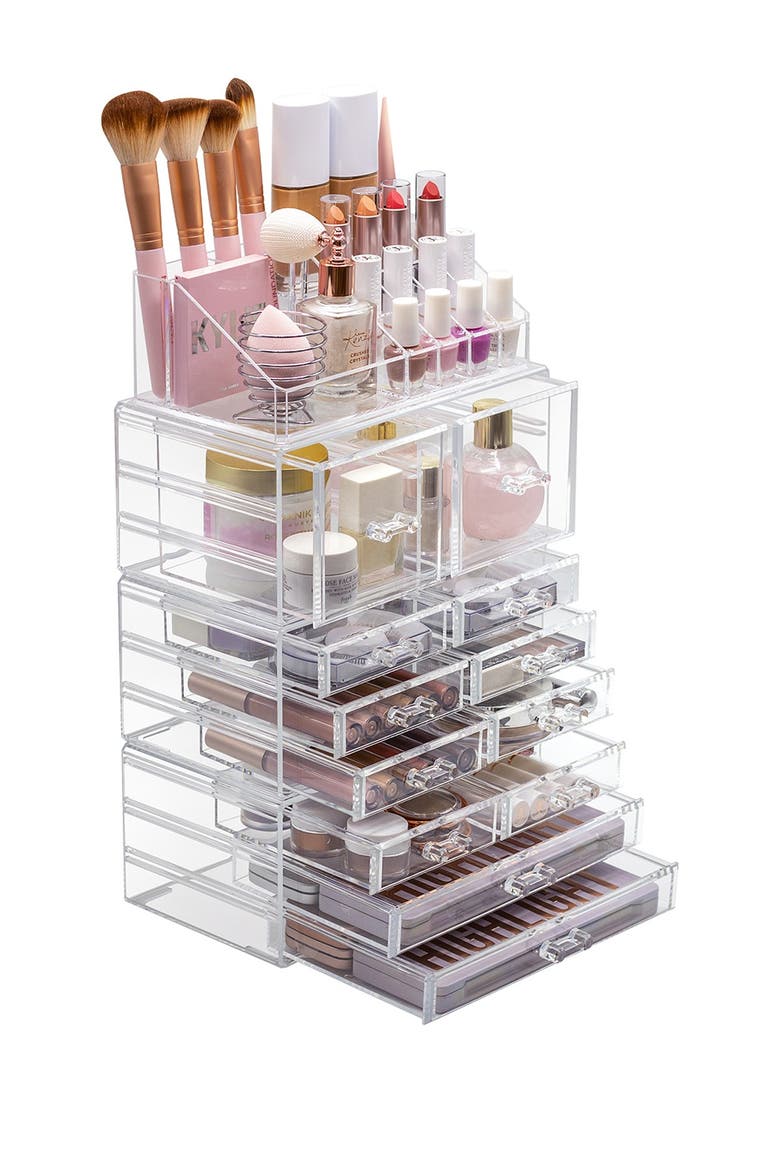 Large 12-Drawer Makeup Organizer Case, Alternate, color, CLEAR