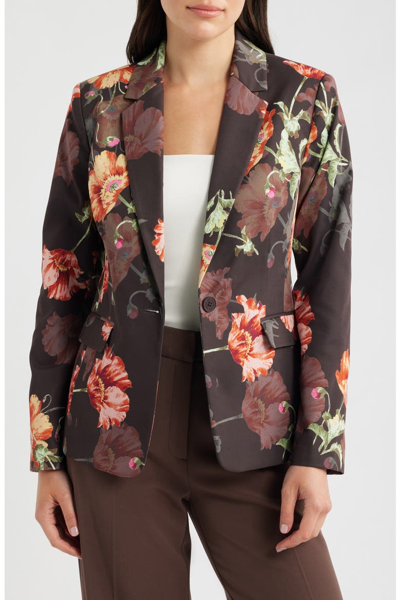 Print Sateen Blazer, Alternate, color, ESPRESSO FLORAL