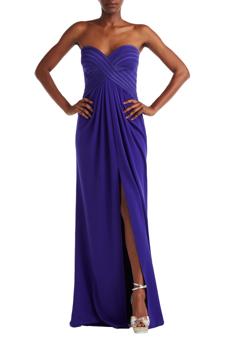 Tadashi Shoji Pipe Detail Strapless Gown, Main, color, Purple Iris