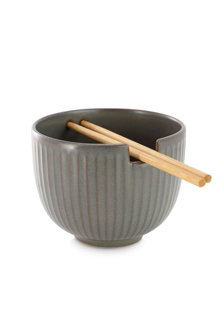 Stoneware Noodle Bowl with Chopsticks, Alternate, color, Grey