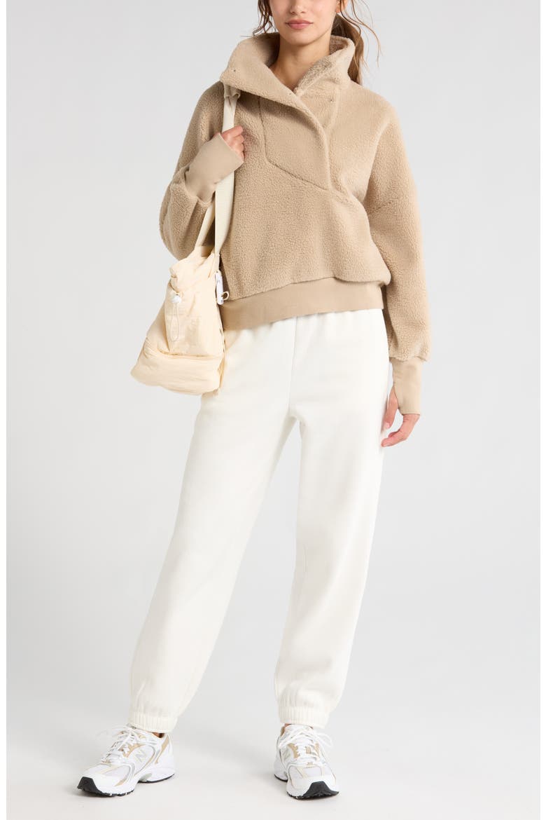 Faux Shearling Funnel Neck Pullover, Alternate, color, TAN OXFORD