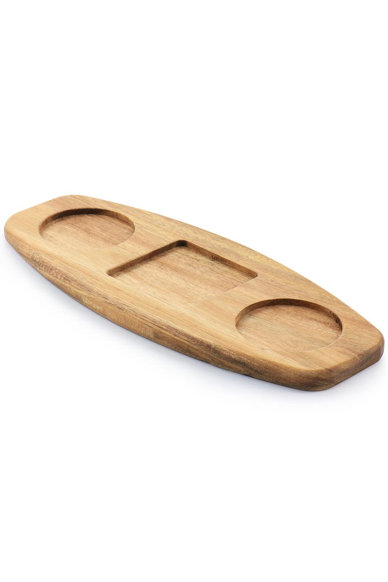 Gracious Dining 4 Piece Fine Ceramic Tidbit Dish Set with Acacia Wood Base, Alternate, color, White