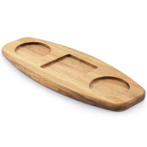 Gibson Elite Gracious Dining 4 Piece Fine Ceramic Tidbit Dish Set With Acacia Wood Base In White