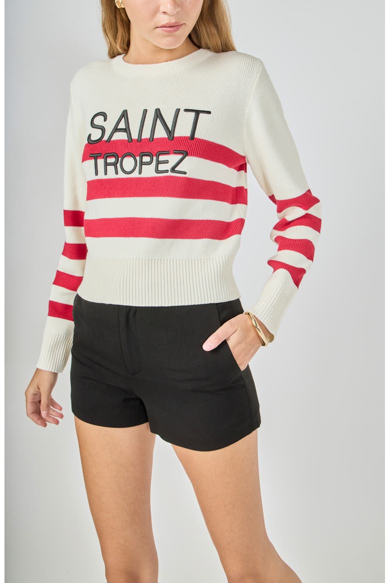 Saint Tropez Stripe Ribbed Sweater, Alternate, color, CREAM/ RED
