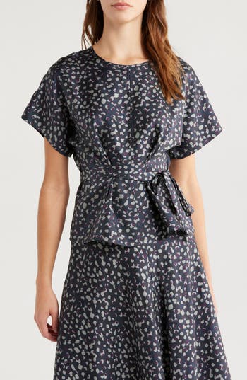 Shop Wyeth Dot Twist Detail Silk Twill Top In Twilight