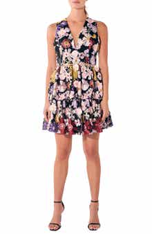 Endless Rose Tiered Embroidered Velvet Fit & Flare Minidress