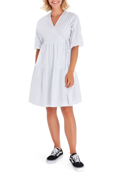 Waterfall Tie Waist A-Line Maternity/Nursing Wrap Dress