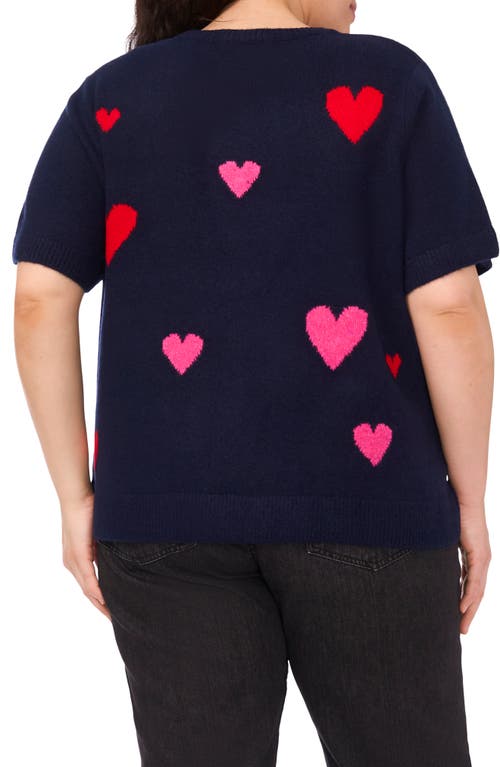 Cece All Over Heart Short Sleeve Sweater In Blue