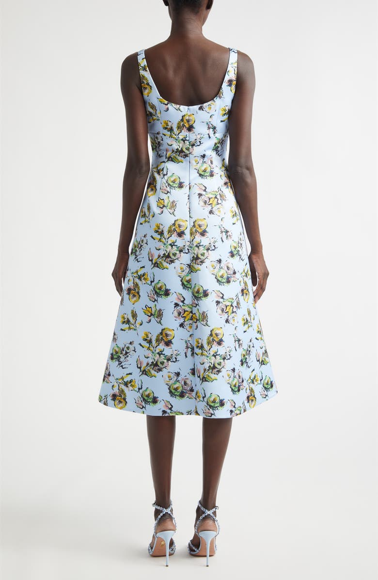 Emilia Wickstead Abella Floral Fit & Flare Midi Dress, Alternate, color, Floral Green/Yellow On Blue