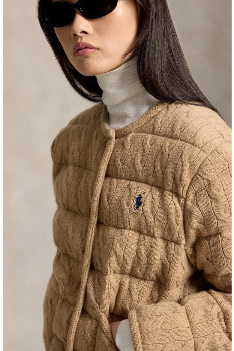 Padded Cable Stitch Wool & Cashmere Puffer Jacket, Alternate, color, COLLECTION CAMEL MELANGE
