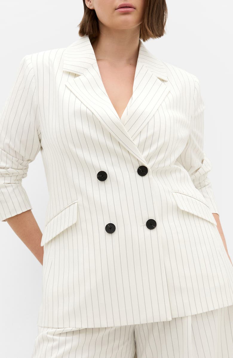 City Chic Pinstripe Double Breasted Jacket, Main, color, 