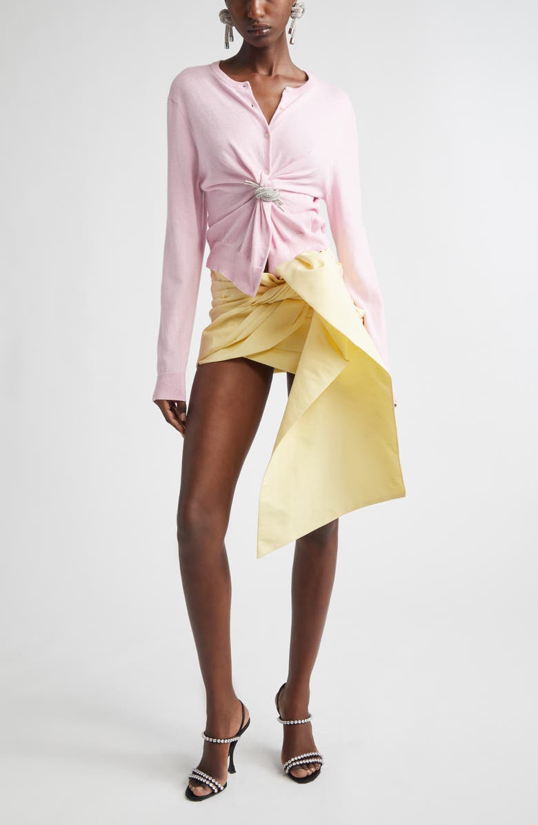 Area Crystal Knot Cotton & Cashmere Cardigan, Alternate, color, Pastel Pink