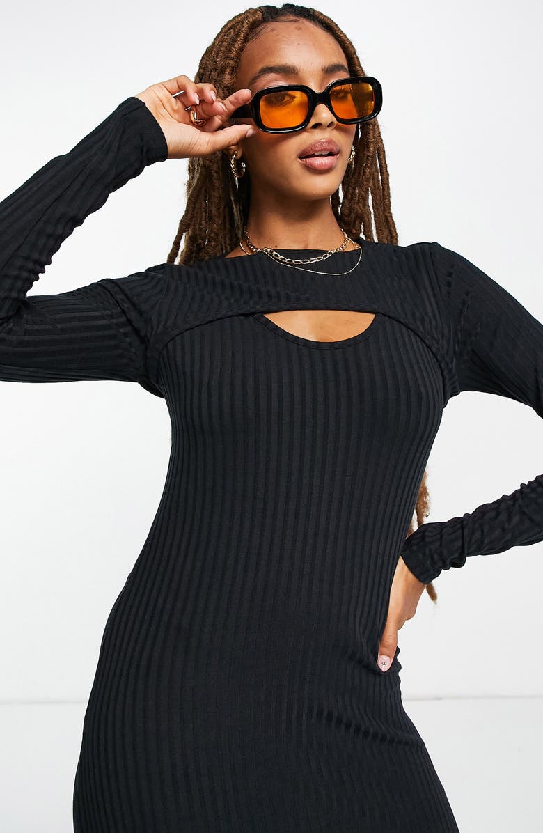 Topshop Long Sleeve Overlay Ribbed Maxi Dress, Alternate, color, 
