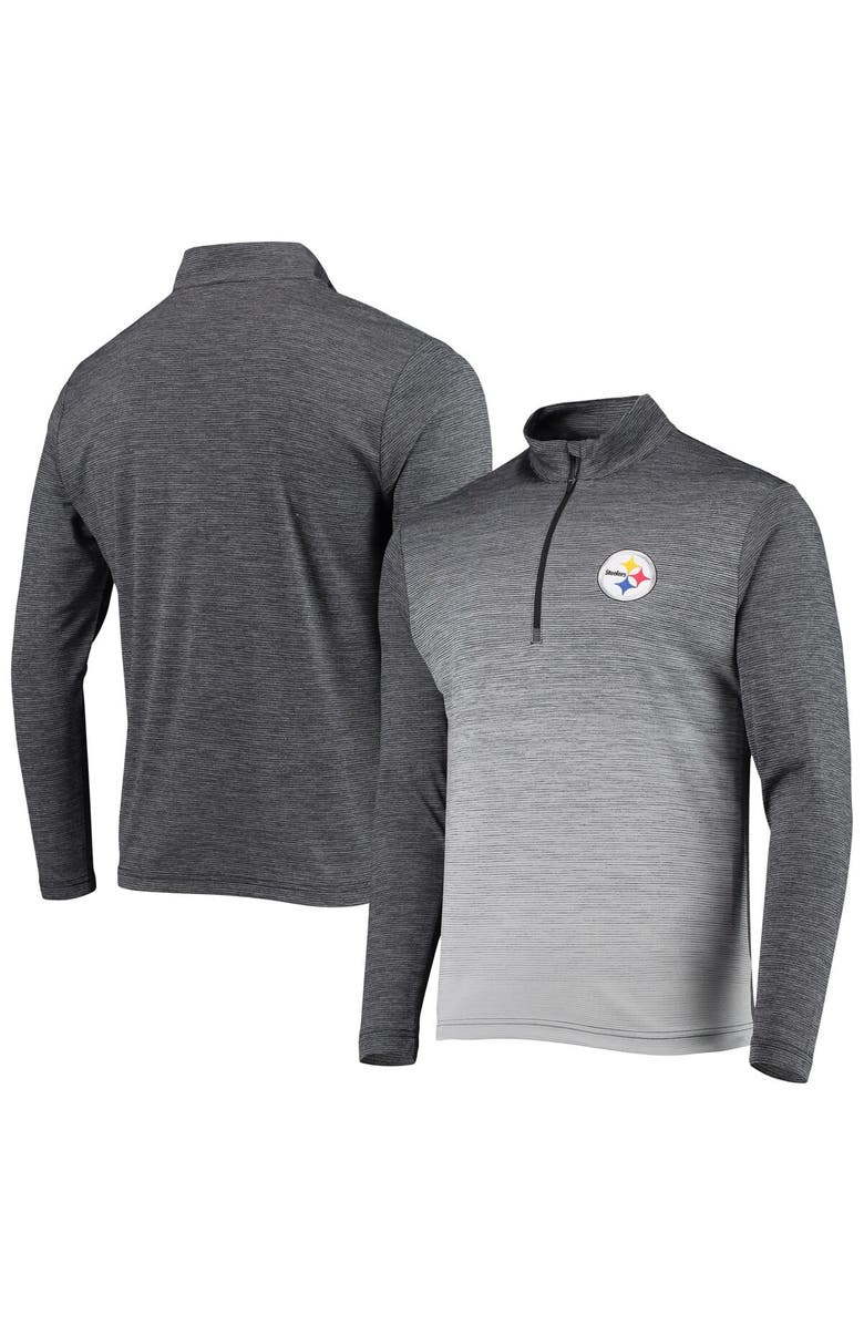 ANTIGUA Men's Antigua Black/Heathered Gray Pittsburgh Steelers Cycle Quarter-Zip Jacket, Main, color, 