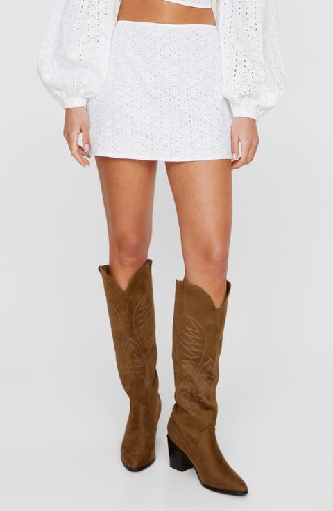 Eyelet Embroidered Cotton Miniskirt