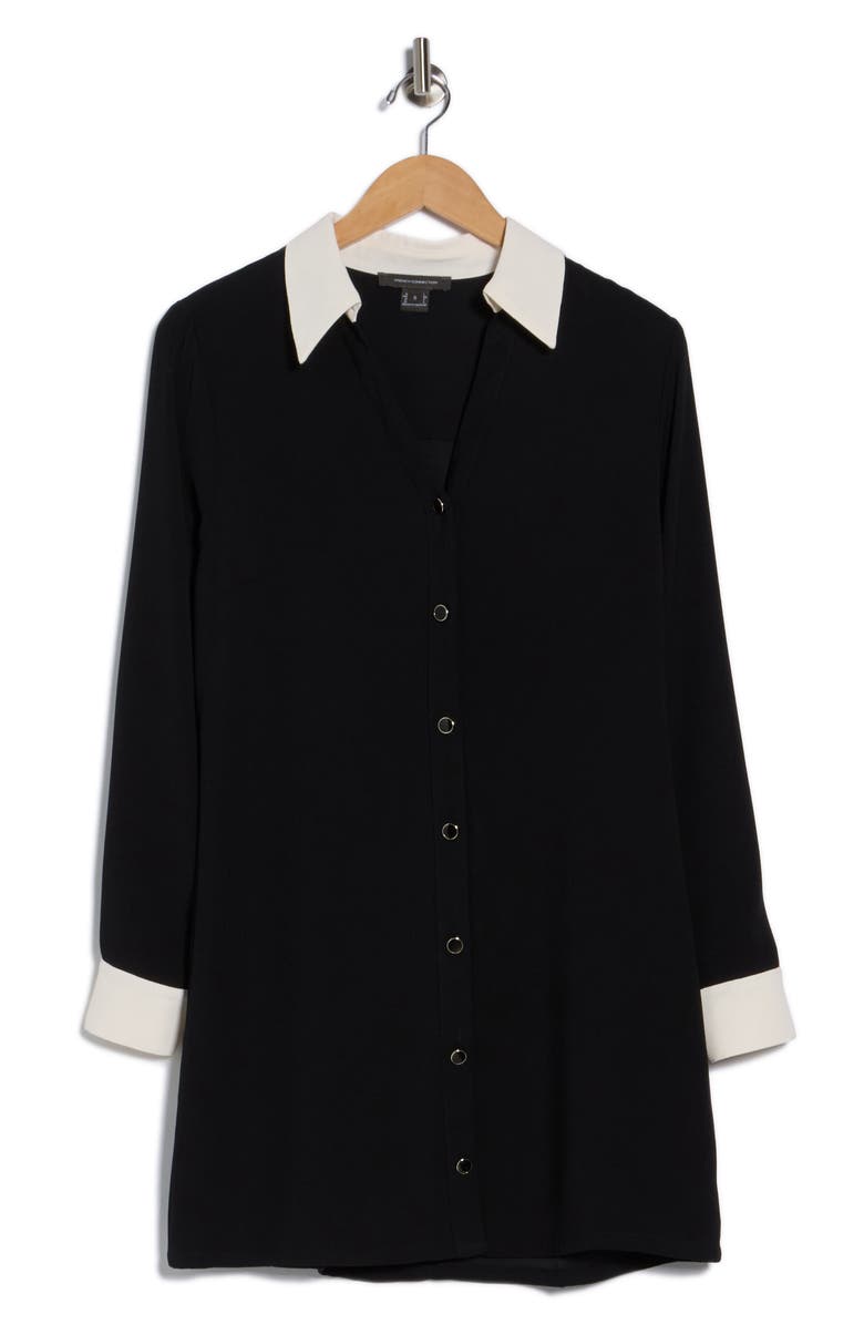 French Connection Contrast Collar Shirtdress, Alternate, color, Black/ Cream