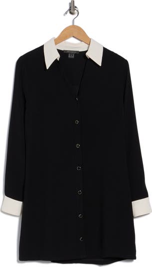 Contrast Collar Shirtdress