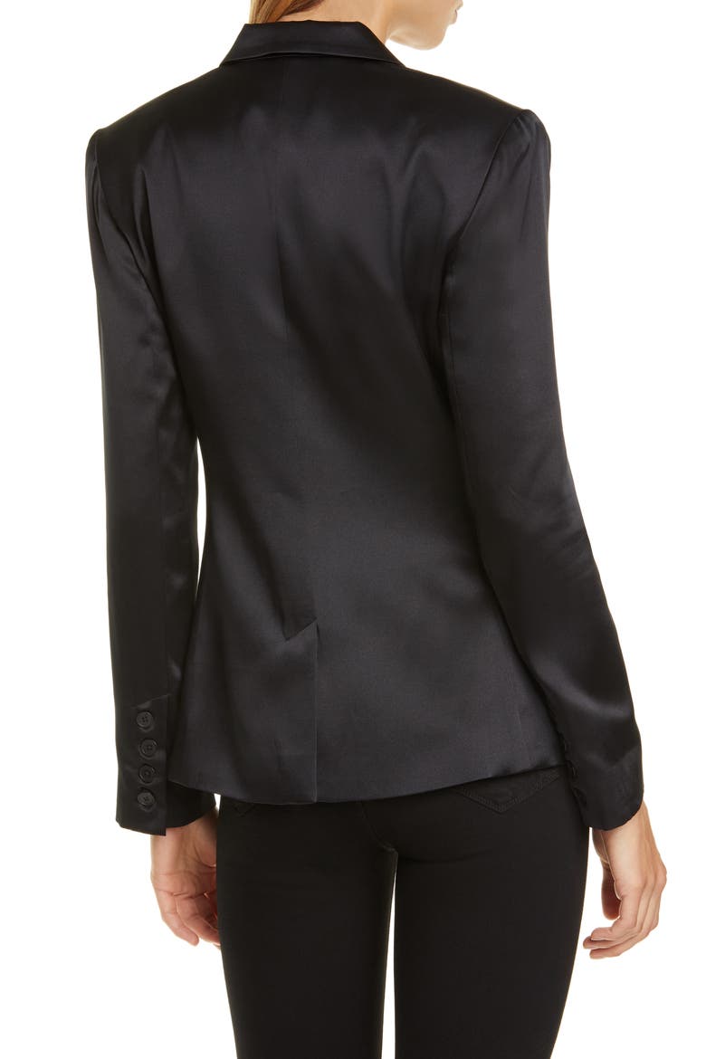 Colin Silk Satin Double Breasted Blazer, Alternate, color, BLACK
