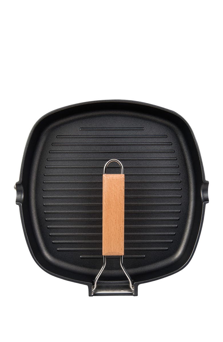MASTERPAN Black Non-Stick 8" Grill Pan with Folding Wooden Handle, Alternate, color,