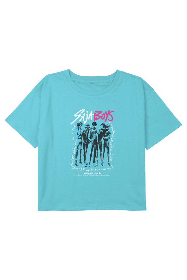 Girls' Saja Boys' Idols Portrait Cropped T-Shirt, Main, color, Blue