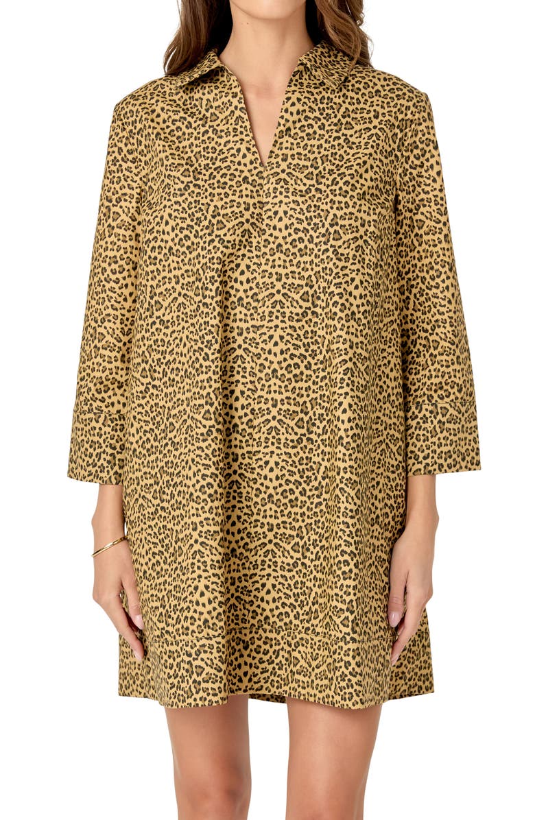 English Factory Leopard Collar Long Sleeve Shift Dress, Alternate, color, 