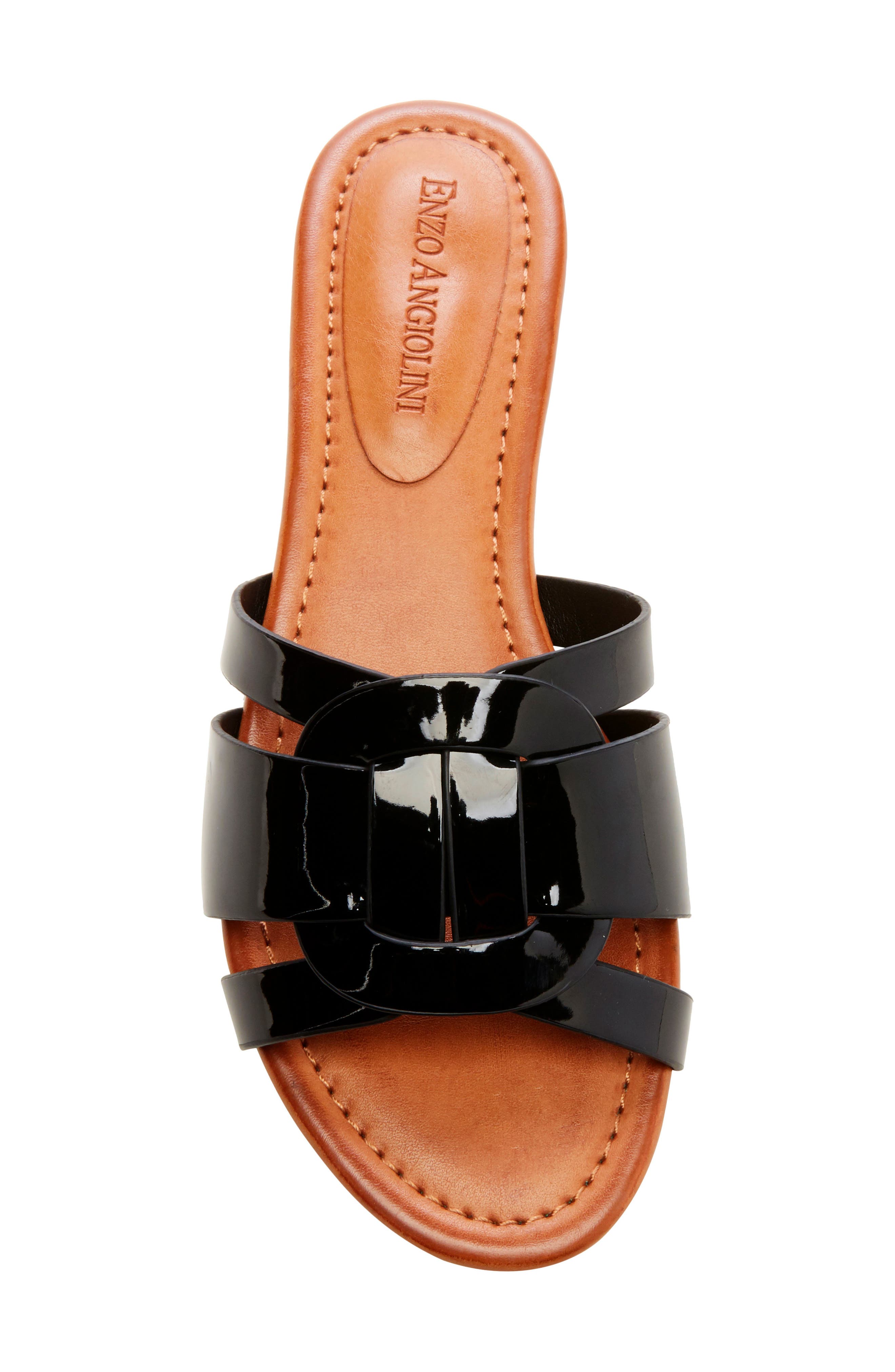 Golda Slide Sandal, Alternate, color, BLACK FAUX PATENT
