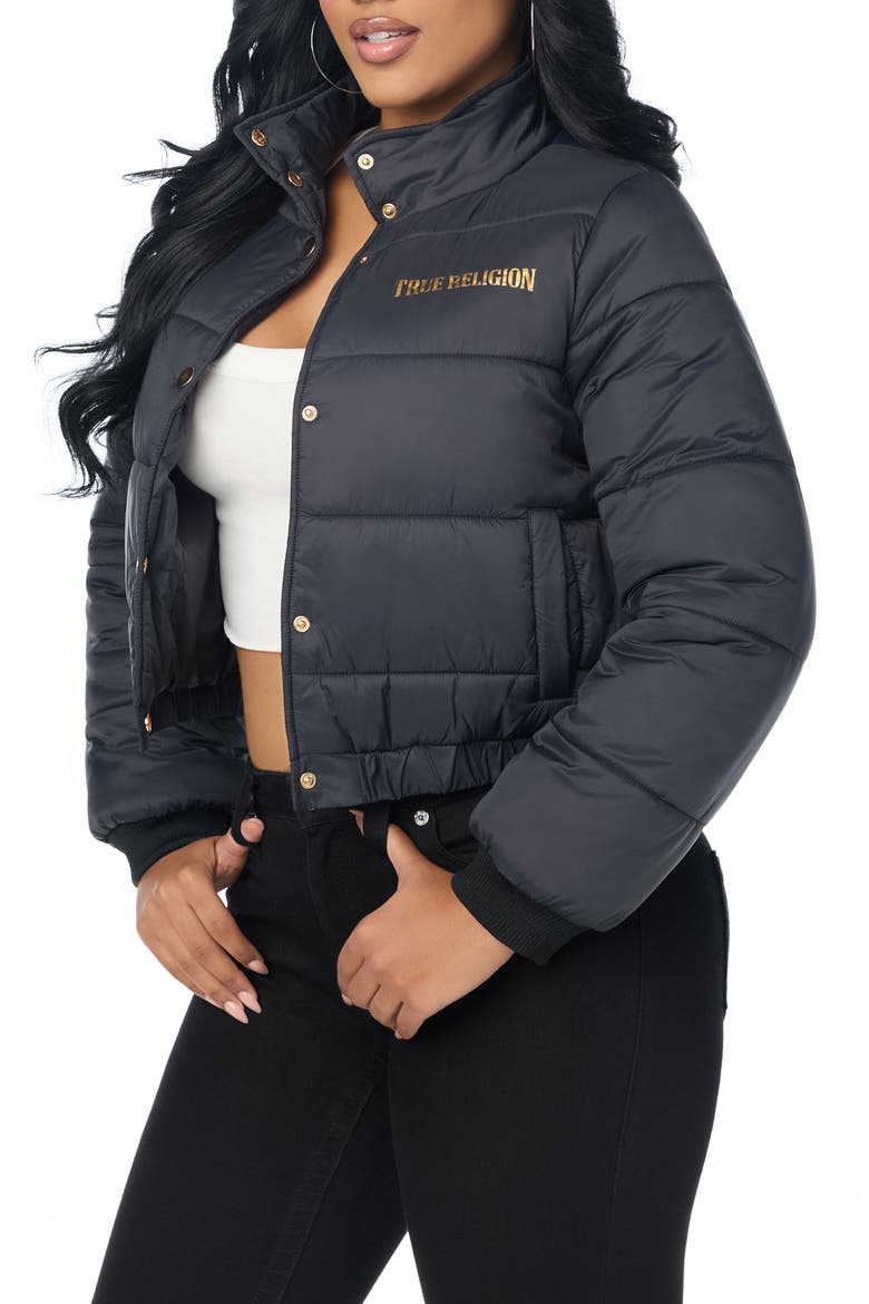 Collared Puffer Jacket, Alternate, color, JET BLACK