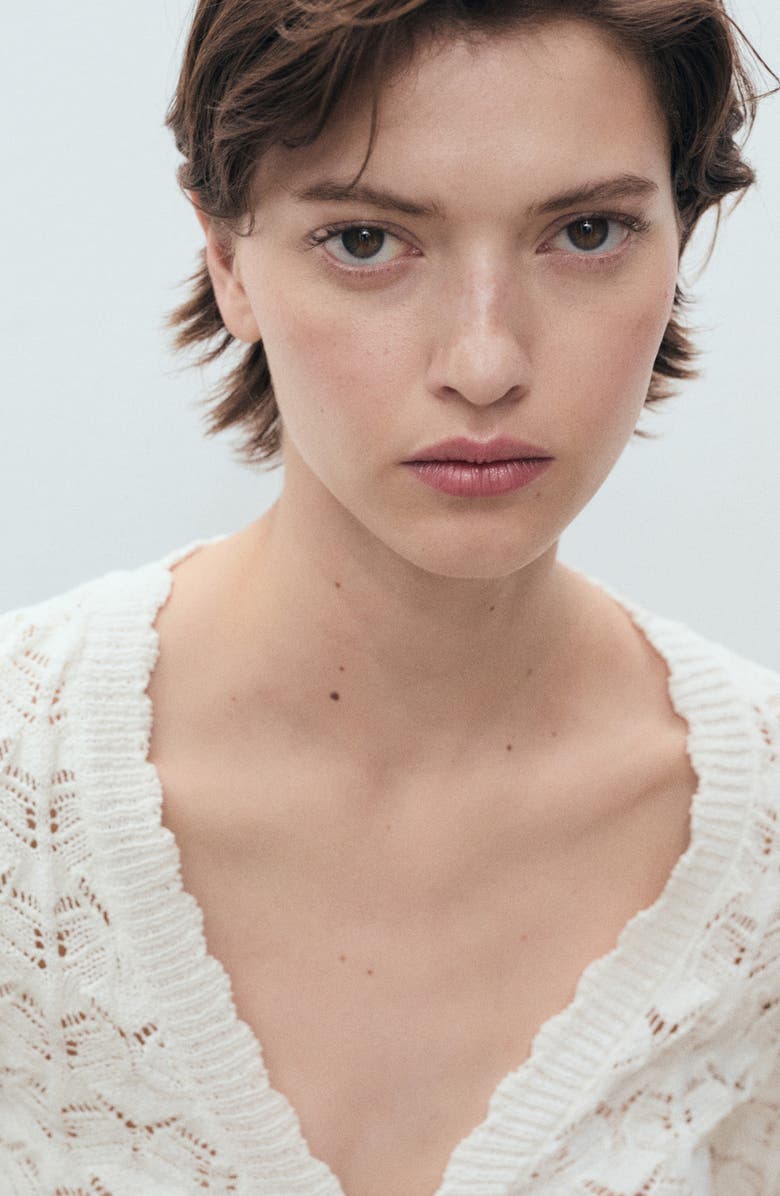 MANGO Patri Open Stitch Cardigan, Alternate, color, White