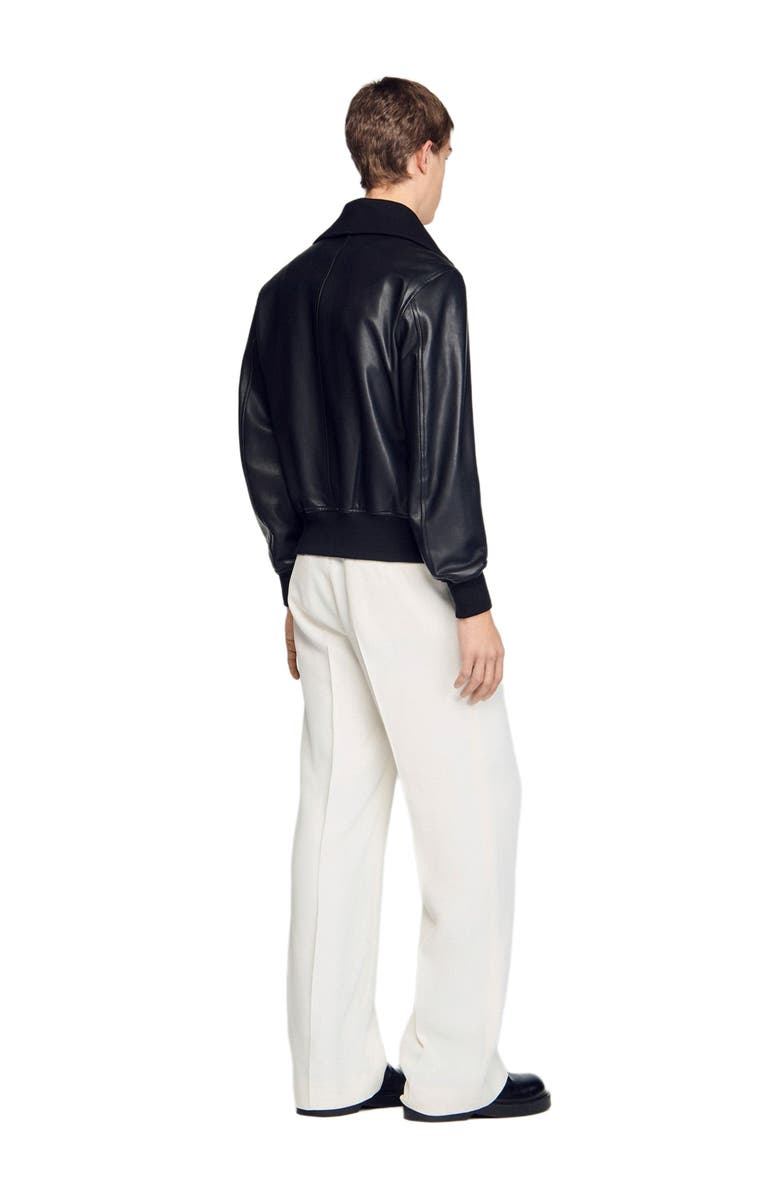 SANDRO Zipped leather jacket, Alternate, color, Black