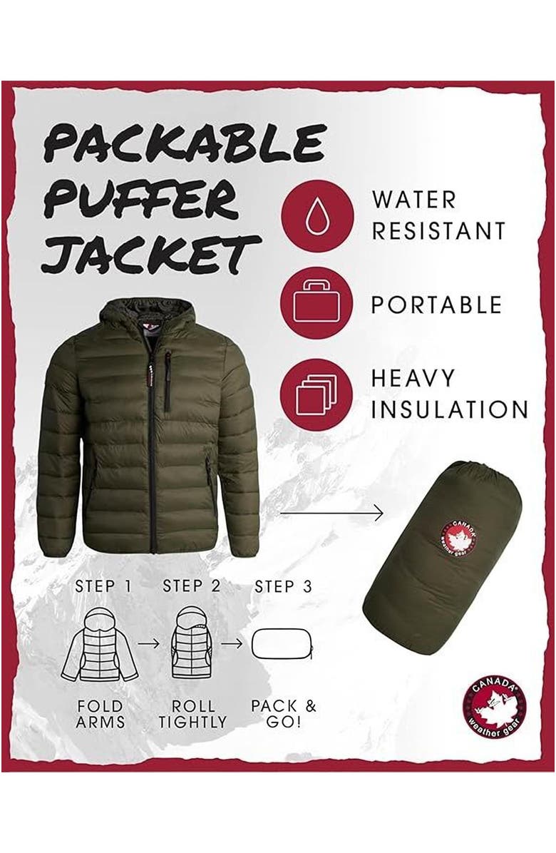 CANADA WEATHER GEAR Men's Packable Puffer Bubble Coat, Alternate, color, Olive