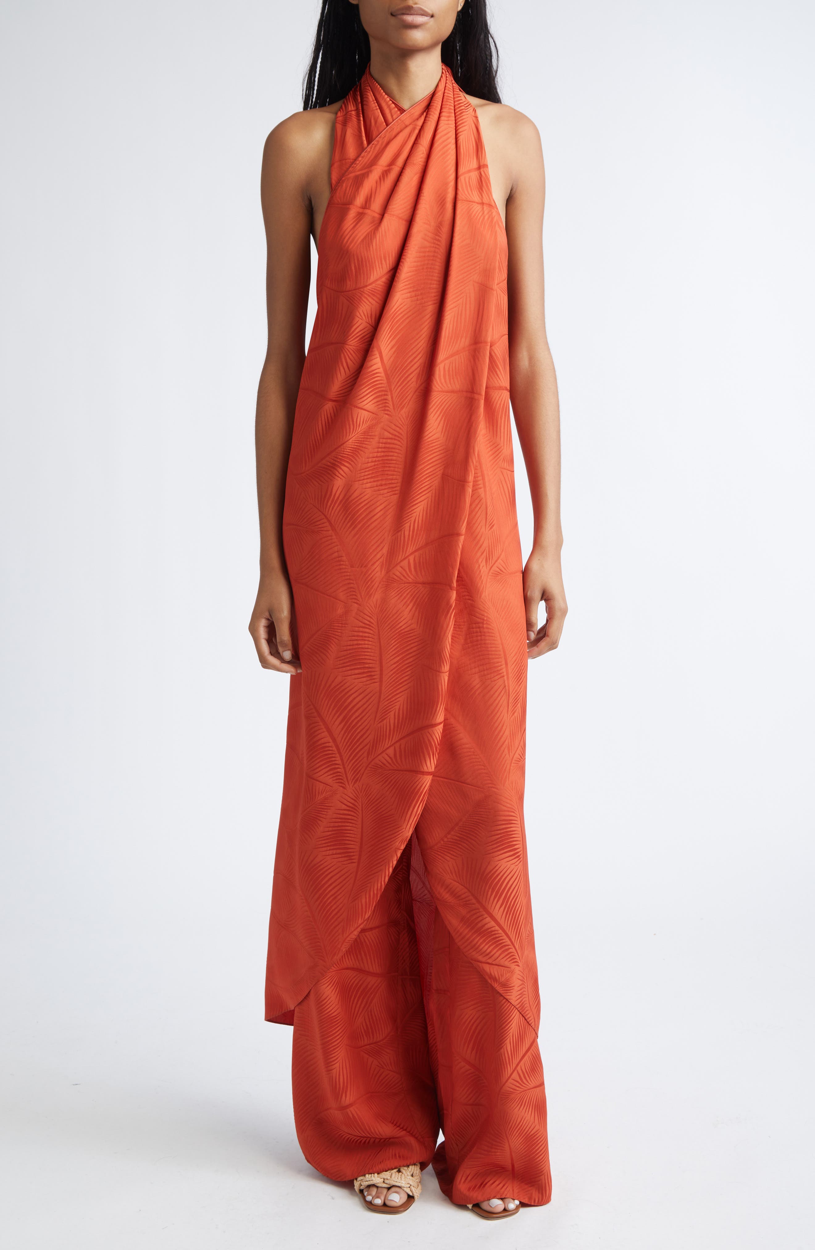 Johanna Ortiz Laid Back Energy Palm Jacquard Wide Leg Satin Pants ...