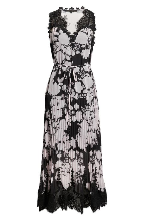 Liora Floral Lace Detail Pleated Dress