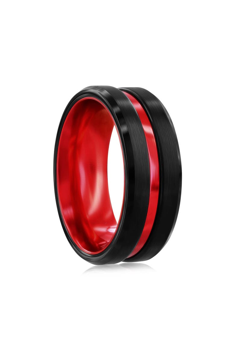 Tungsten Two-Tone Ring, Alternate, color, BLACK/ RED