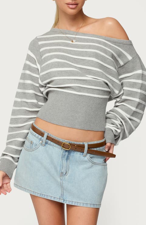 Mika Stripe Off the Shoulder Knit Crop Top