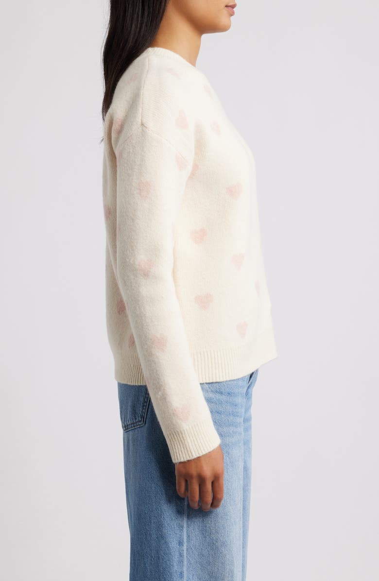 Bobeau Hearts Jacquard Sweater, Alternate, color, Ivory/ Pink