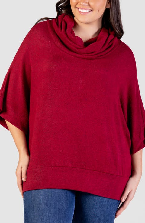 Cowl Neck Elbow Sleeve Sweater (Plus)