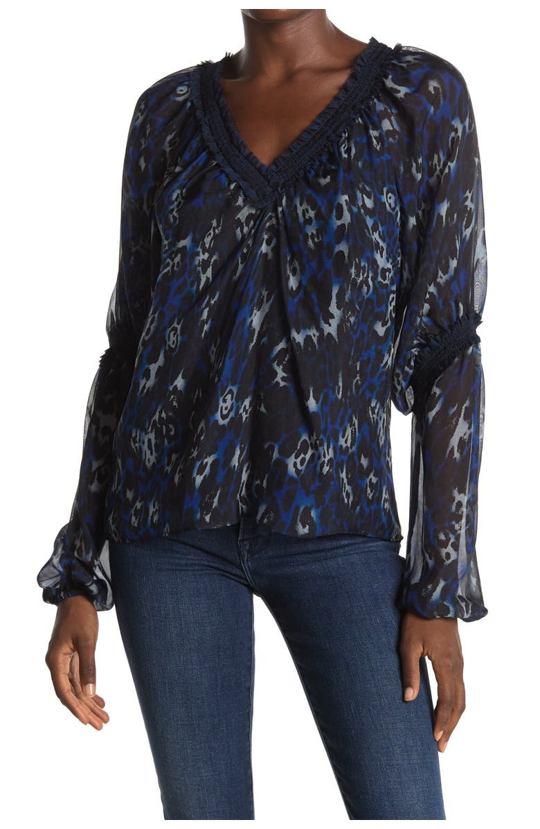Ramy Brook Bea Sheer Sleeve V-Neck Blouse, Main, color,