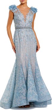 Mac Duggal Embroidered Illusion Appliqued Bodice Trumpet Gown