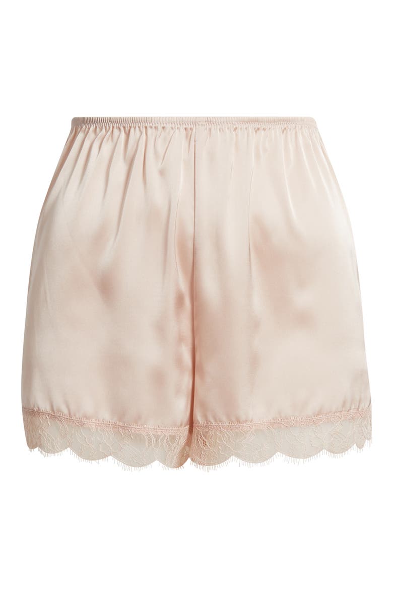 Scalloped Lace Trim Satin Tap Shorts, Alternate, color, PINK SEPIA