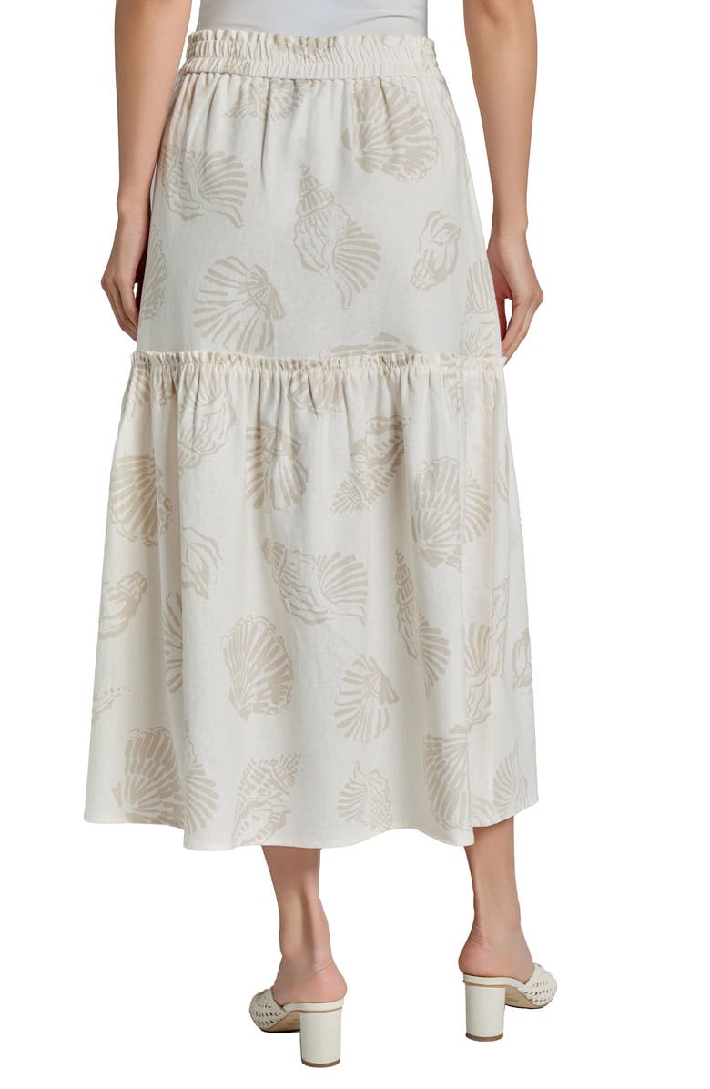 Jones New York Seashell Print Tiered Linen Blend Skirt, Alternate, color, Jones White/ Natural St
