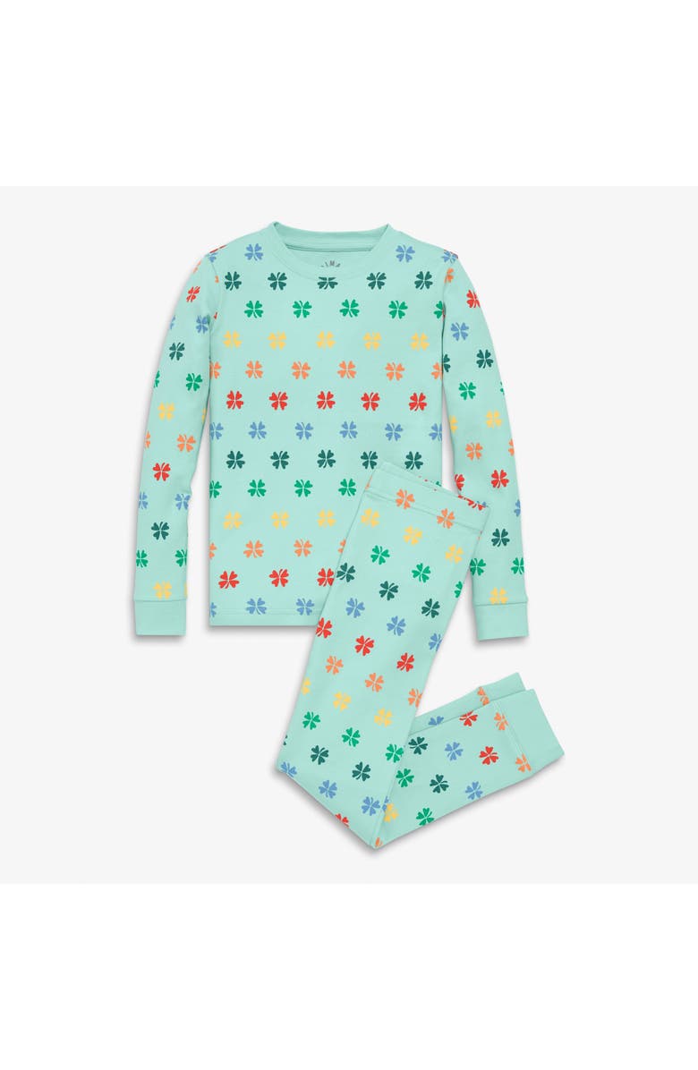Primary Kids Organic PJ Set In Mint Rainbow Clovers, Main, color, Mint Rainbow Clovers