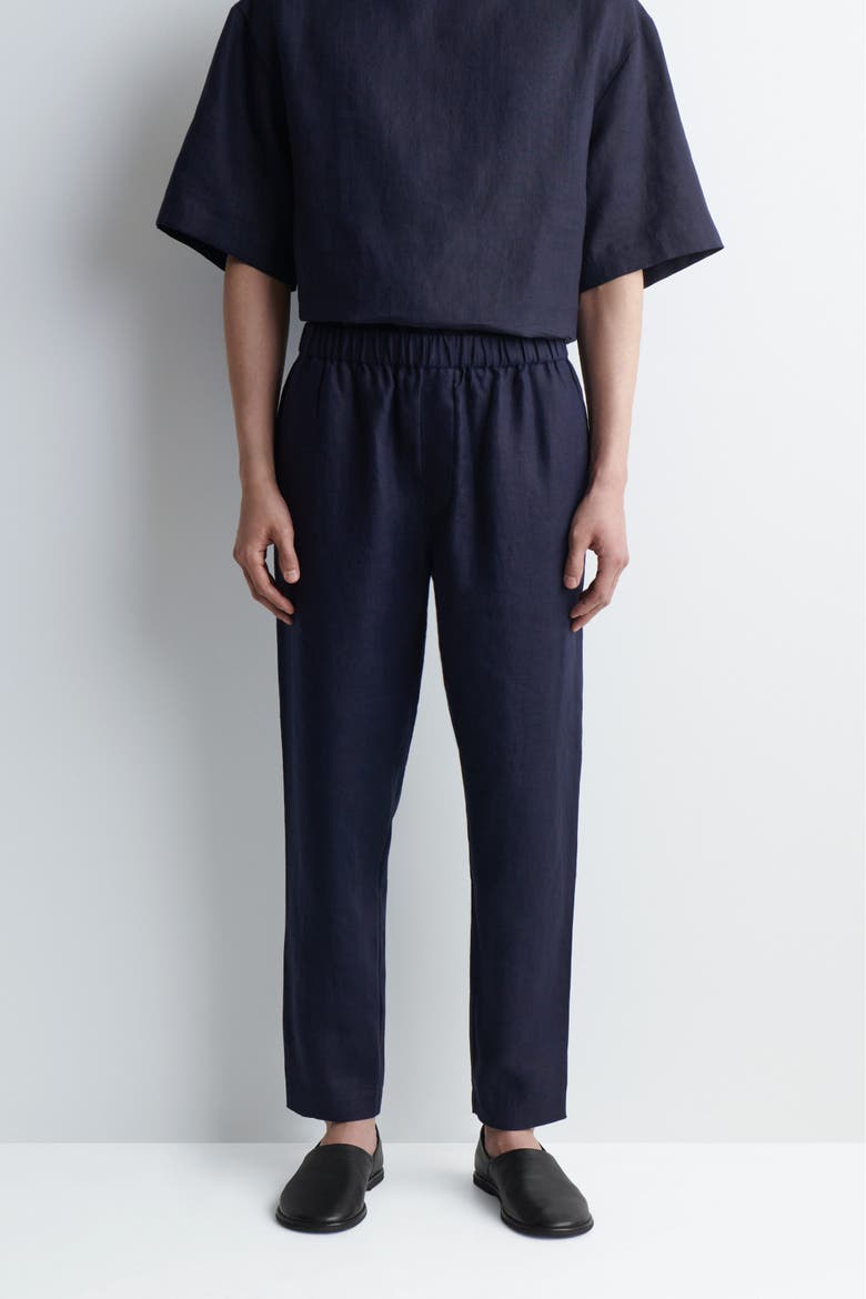 Elasticized Linen Regular-fit Tapered Pants, Alternate, color, NAVY